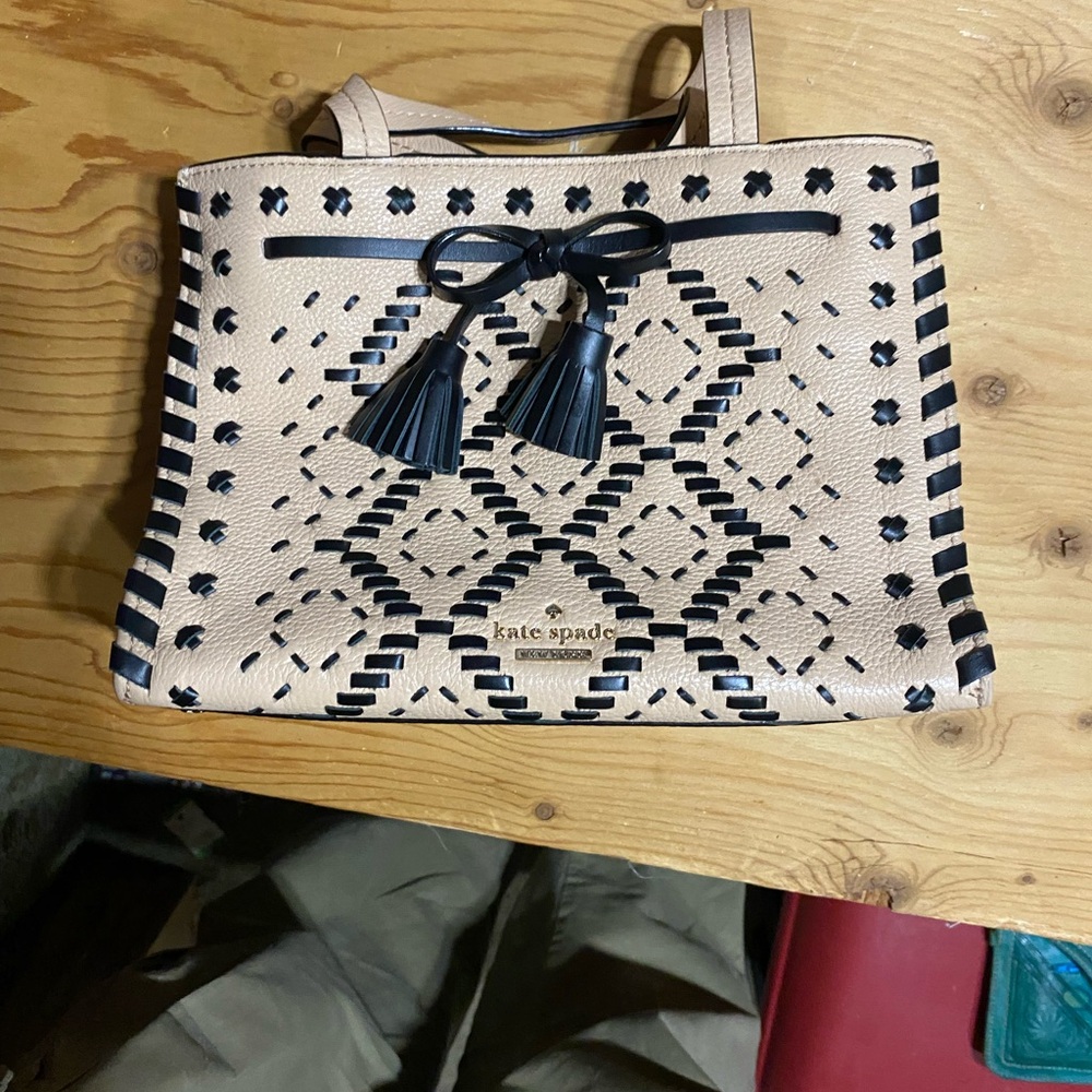 Kate Spade Black and Cream Tote with Geometric Design